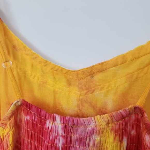 Y2K California Breeze Tie Dye Maxi Dress Tiered Crochetβ Yellow Pink Medium - Picture 6 of 16